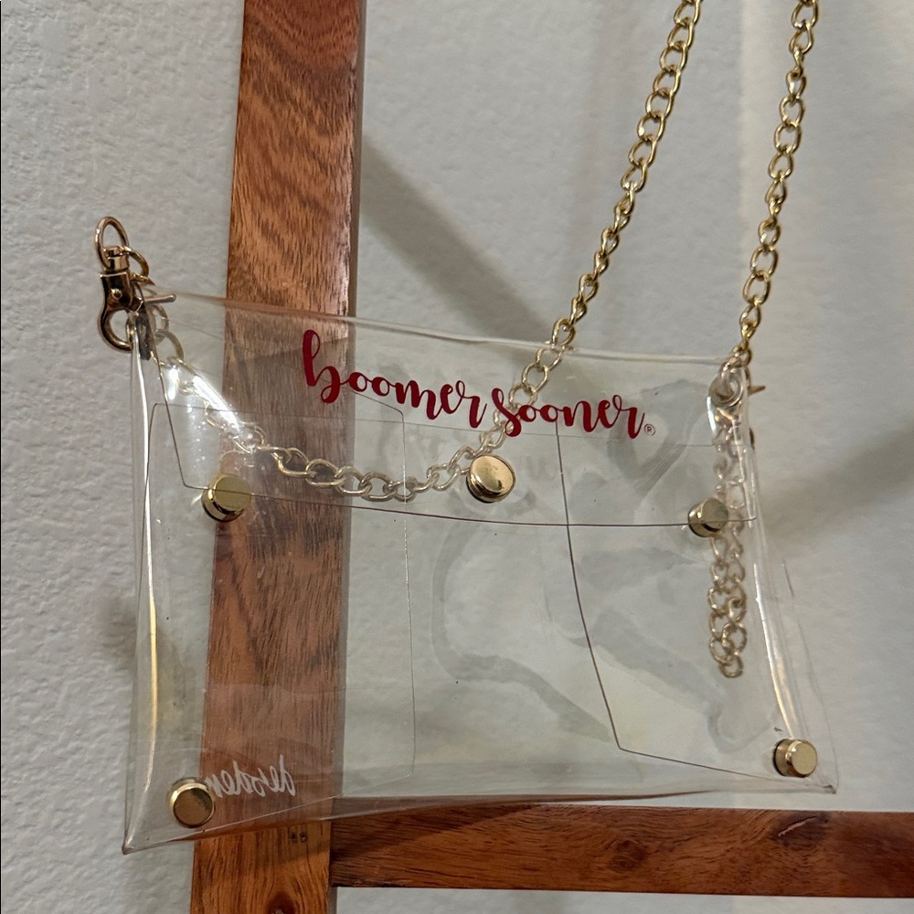 Oklahoma Sooners OU Clear Stadium Crossbody Bag with Gold Chain Boomer Sooner